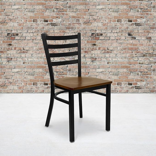 Flash Furniture 2 Pack HERCULES Series Black Ladder Back Metal Restaurant Chair - Cherry Wood Seat