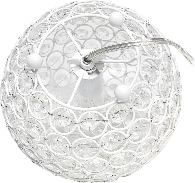Elegant Designs LT1026-WHT 8" Elipse Crystal Collection Metal Crystal Ball Sequin Table Desk Lamp for Accent Lighting, Décor, Living Room, White