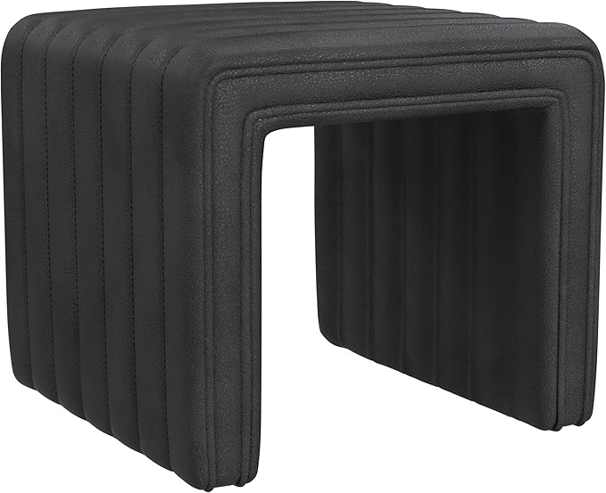 Spatial Order Modern Channel Tufted Ottoman | Spatial Order Home Décor | Ottoman for Living Room & Bedroom - Black Faux Leather