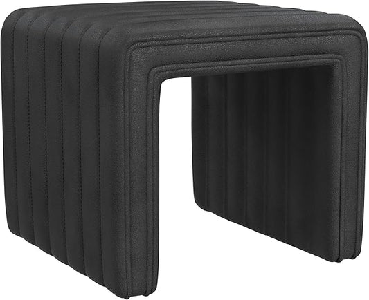 Spatial Order Modern Channel Tufted Ottoman | Spatial Order Home Décor | Ottoman for Living Room & Bedroom - Black Faux Leather