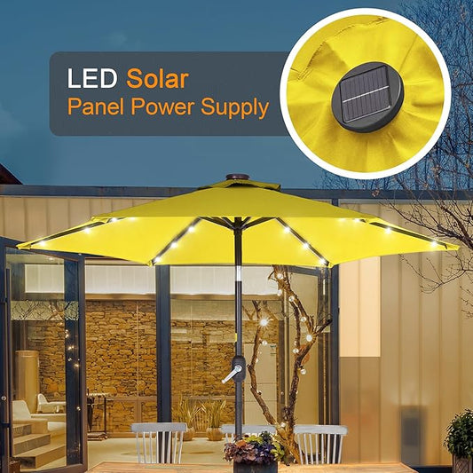 7.5ft Outdoor Umbrella Patio Umbrella with Solar Lights,18 LED Lighted Table Market Outdoor Umbrella, 2-Year-Non-Fading, for Pool, Deck, Garden,Backyard