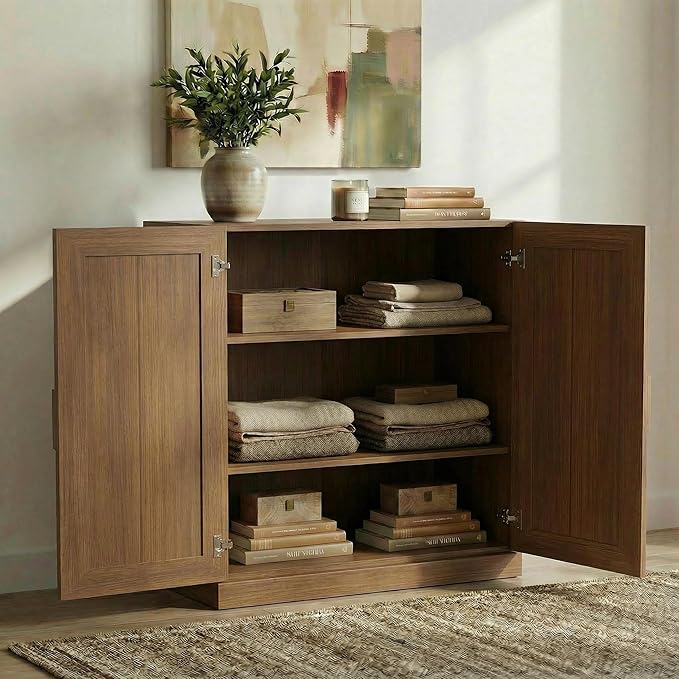 Casaphoria Adam Sideboard Buffet Cabinet with Storage, Sideboard Cabinet with Rattan Doors & Adjustable Shelves, 31" W x 36" H Coffee Bar for Entryway Kitchen Living Room, Walnut