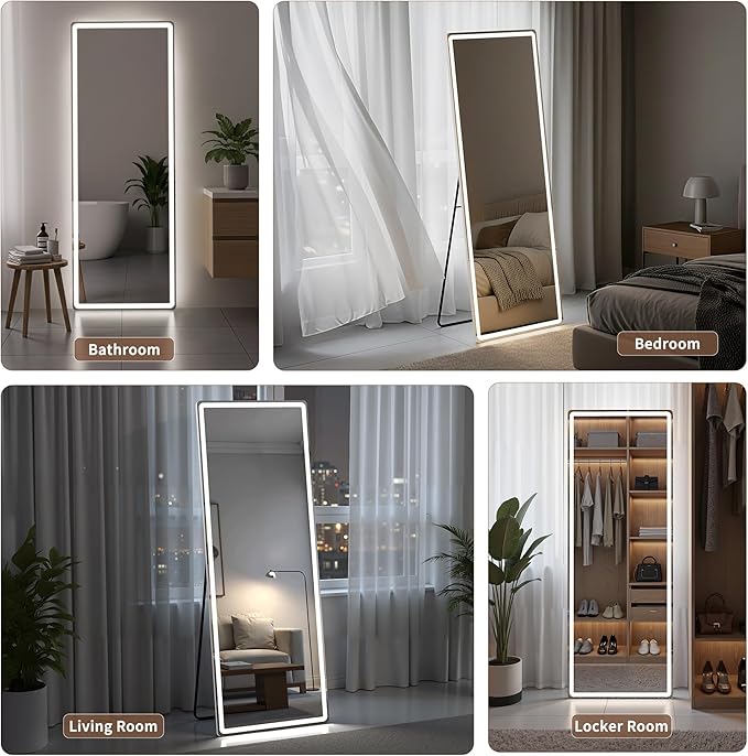 64"x21" Full Length Mirror with LED Lights, Mirrors with Dimming & 3 Color, Full Body Mirrors with Aluminum Alloy Thin Frame for Bedroom, Dressing Room