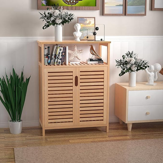 Bathroom Storage Cabinet, Freestanding Floor Cabinet with 2 Doors and Top Shelf for Kitchen, Entryway, Living Room