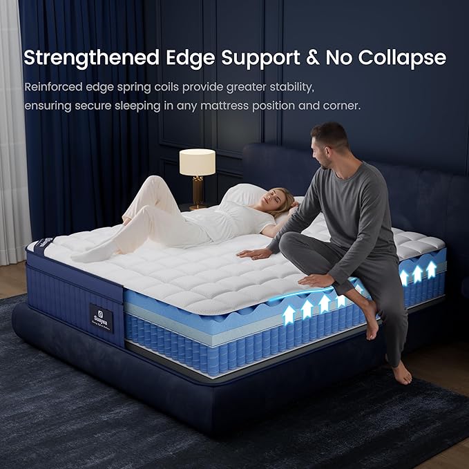 King Size Mattress, 14 Inch Size King Mattress in a Box, Medium Pocket Spring and Gel Memory Foam for Superior Comfort, Pressure Relief, Strong Edge Support