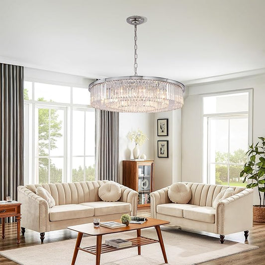 Large Crystal Chandelier Modern Luxury Pendant Ceiling Lights Fixture for Dining Living Room 12-Lights 3-Tier Raindrop Chandeliers Lighting (Chrome, Dia 31 Inch)