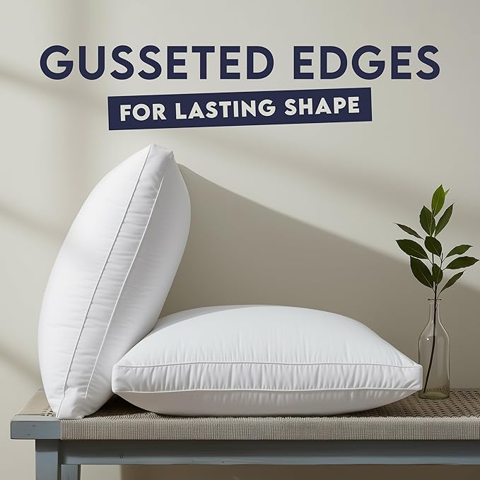Utopia Bedding Bed Pillows for Sleeping Standard Size (White), Set of 2, Soft & Fluffy Pillow with Down Alternative Filling, Cooling, Hotel Quality, Gusseted Pillow for Back, Stomach or Side Sleepers