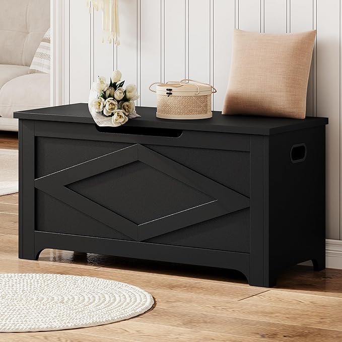 GAOMON Storage Chest, Wooden Storage Bench, Modern Style Lift-Top Shoes Bench with Safety Hinge for Entryway, Bedroom, Living Room, Supports 300 Lb and Easy Assembly
