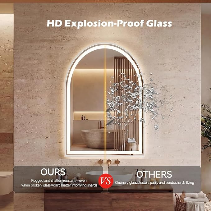Simple Deluxe 20x28 inch Arched Mirror for Bathroom Vanity Mirror or Wall Decor, Arch Mirror Brushed Metal Frame, Wall Mounted Mirror for Bathroom LivingRoom Bedroom Entryway(20''×28'')