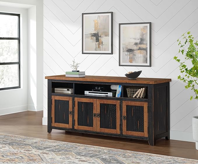 Martin Svensson Home Foundry 65" Black and Honey Solid Wood TV Stand with Storage