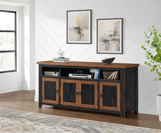 Martin Svensson Home Foundry 65" Black and Honey Solid Wood TV Stand with Storage