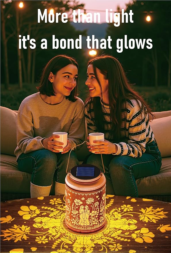 Solar Lanterns Outdoor Waterproof Decorative Garden Solar Lights Outdoor,Hanging Hollow Out Metal Ornaments Decor for Outside Lawn,Patio,Balcony,Yard Unique Gifts for Women Sisters by Heart Gifts