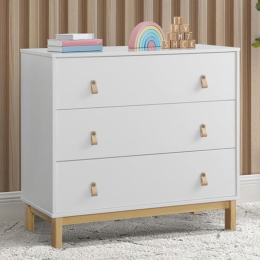 babyGap Legacy 3 Drawer Dresser with Leather Pulls and Interlocking Drawers by Delta Children, Bianca White/Natural