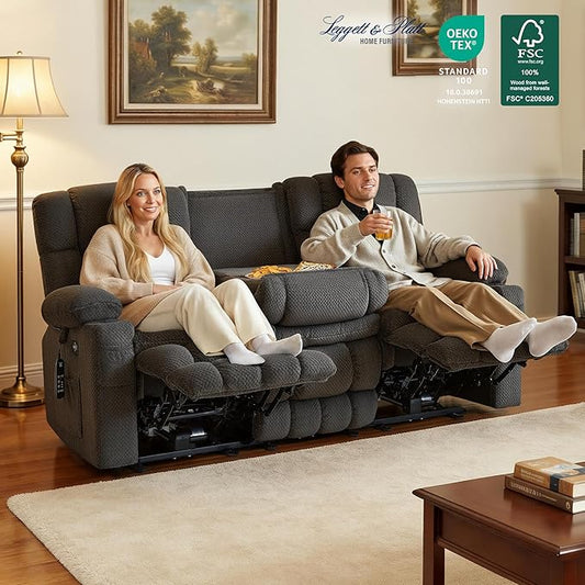 MCombo 80.7" W 3 Seater Power Reclining Sofa with Heat and Vibration Massage, Zero Gravity Recliner Sofa Couch with Drop Down Table for Living Room, Fabric 6316M10
