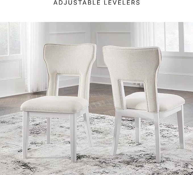 Signature Design by Ashley Chalanna Modern Upholstered Dining Chair with Cushion and Adjustable Levelers, Set of 2, White