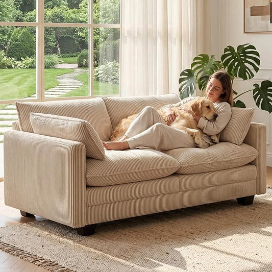 Gizoon 75” Small Cloud Loveseat Couches for Living Room, 2 Seater Love Seat Sofa with Comfy Deep Seat, Small Washable Couches with Removable Corduroy Cover for Apartment, Beige
