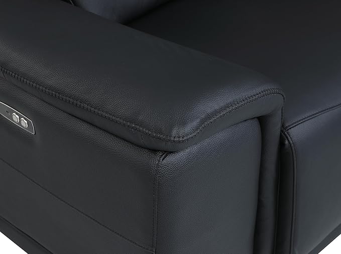 Blackjack Furniture Venice Top Grain Italian Leather Power Recline 5 Piece Sofa - 134" Theater Seating Modern Couch for Living Room Apartment Lounge Home with Adjustable Headrests & USB Port, Black