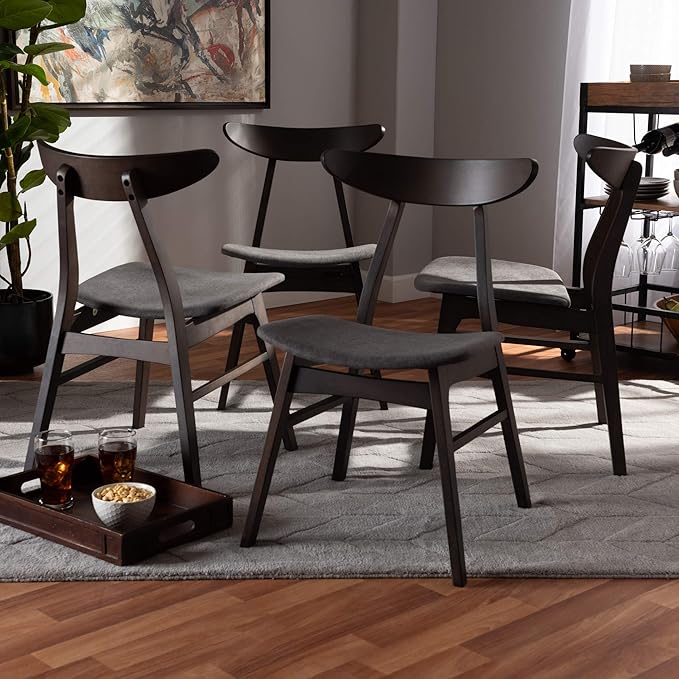 Baxton Studio Cavan Dining Chair Set Dark Grey Fabric Upholstered Dark Oak Brown Finished 4-Piece Wood Dining Chair Set