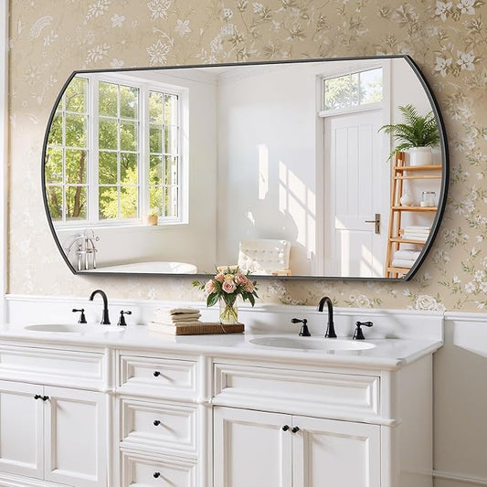 Bathroom Mirror, 30x55 Inch Black Oval Wall Mounted Mirror with Thin Metal Frame, Modern Bathroom Vanity Mirrors for Over Sink, Entryway, Living Room, Bedroom