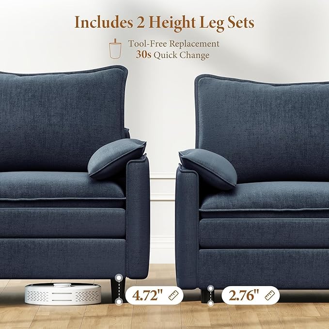 Vesgantti 108" Modular Sectional Sofa, Comfy Cloud Couch with Movable Ottoman Deep Seat Chenille L Shaped Modular Sofa, Sectional Couches for Living Room, Bedroom and Apartment, Blue | Sink-in Comfort, Height Adjustable, Easy Rearrangement, Extra-deep ...