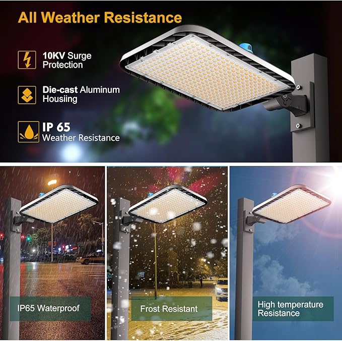 500W LED Parking Lot Lights Outdoor 75000lm(150LM/W) IP65 6KV SPD 5000K Daylight Arm Mount Commercial Area Street Lighting Smart Photocell ETL Listed 7 Yrs Warranty-2Pack