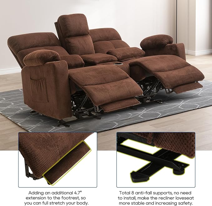 68'' RV Power Reclining Loveseat with Heat and Massage| RV Loveseat Recliner Sofa with Console| Double Reclining Couch with Cup Holder | Loveseat ReclinerTheater Seating(Fabric, Coffee)