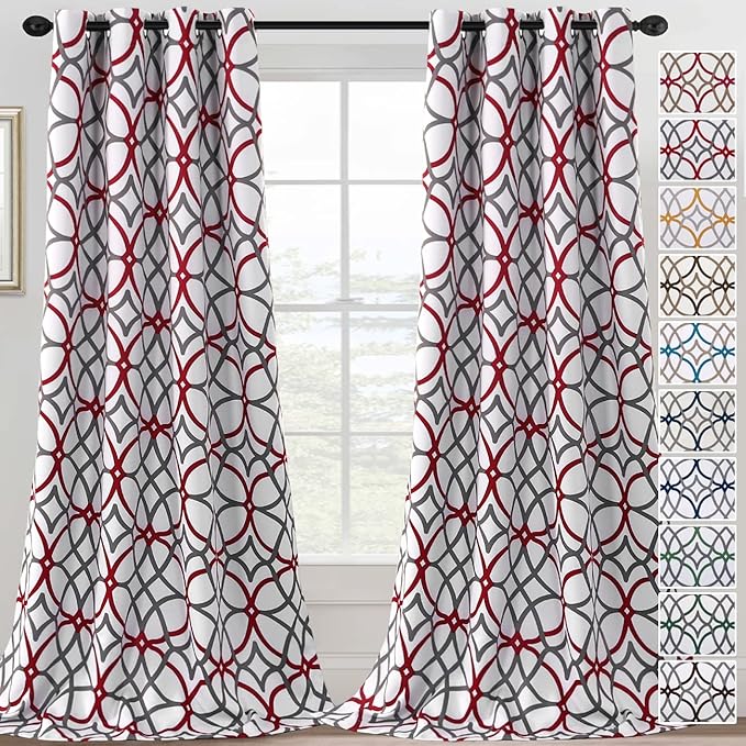 H.VERSAILTEX Blackout Curtains 96 inch Length 2 Panels Set Thermal Curtains & Drapes Window Treatment Noise Reducing Geometric Modern Grommet Living Room Curtains for Bedroom - Burgundy and Gray