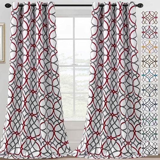 H.VERSAILTEX Blackout Curtains 96 inch Length 2 Panels Set Thermal Curtains & Drapes Window Treatment Noise Reducing Geometric Modern Grommet Living Room Curtains for Bedroom - Burgundy and Gray