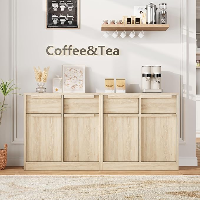 GarveeHome Sideboard Buffet Cabinet with 2 Drawers, 31.5 in Large Coffee Cabinet with Storage, Modern Storage Buffet Table for Kitchen Dining Room, Living Room (Pear Wood, 2 Doors & 2 Drawers)