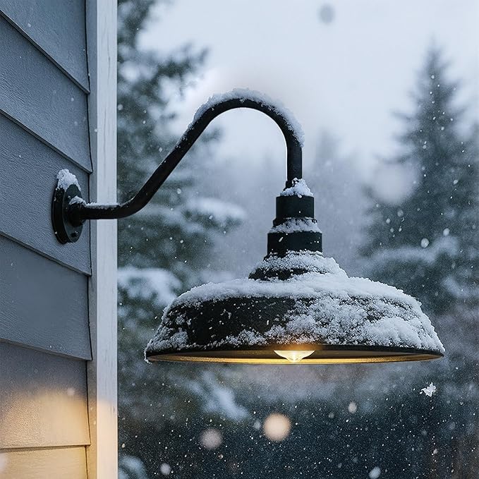 24 Inch Large Gooseneck Barn Light Outdoor Lights 2-Pack, Vintage Exterior Black Barn Light with Dusk to Dawn Sensor for Farmhouse, Porch, Patio, Gooseneck Lighting…