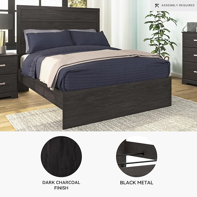 Signature Design by Ashley Belachime Casual Full Panel Bed with Metal Slats, Foundation or Box Spring Needed, Black