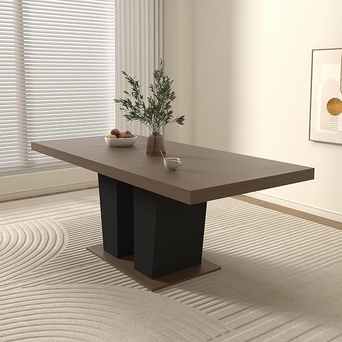 Ball & Cast Expandable Dining Table for 6-10,63-78.74" Kitchen Table W/Heavy Duty Pedestal Base,Rectangular Extendable Dining Room Table for Small Space,Black+Brown