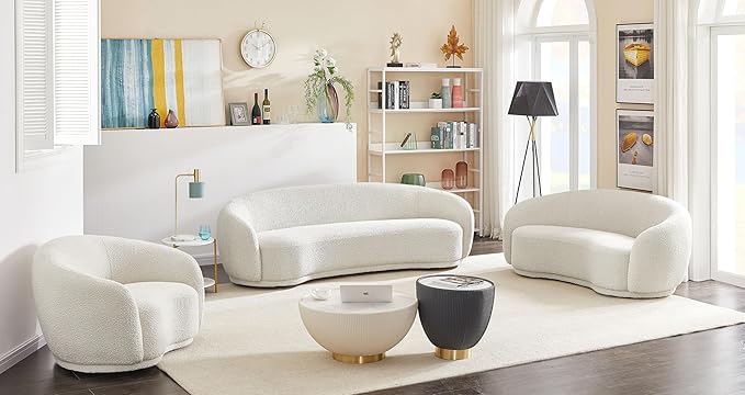 Meridian Furniture 693Cream-C Hyde Collection Modern | Contemporary Boucle Fabric Upholstered Accent Chair with Rounded Back, Cream, 42" W x 38" D x 27.5" H