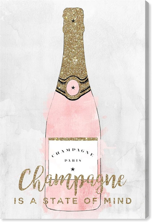 Drinks and Spirits Wall Art Canvas Prints 'Champagne Mind Glitter' Champagne