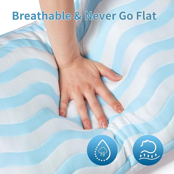 Pillows Queen Size Set of 2 - Cooling Shredded Memory Foam Bed Pillows for Sleeping, Adjustable Loft for Side, Back, and Stomach Sleepers, Medium Firm Support with Washable Cover, Blue