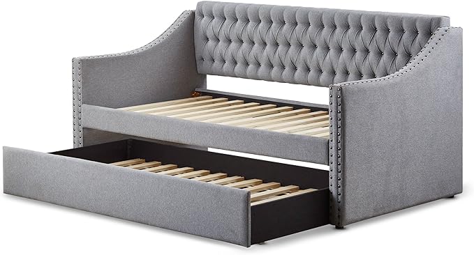 Homelegance Tulney Fabric Upholstered Daybed with Trundle, Twin, Gray