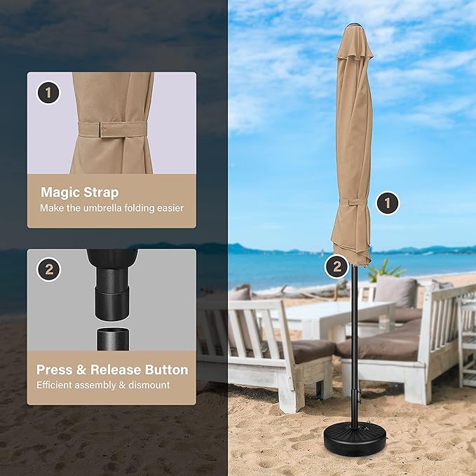 Simple Deluxe 9ft Patio Umbrella Outdoor UV-proof, Table Market Umbrella with Push Button Tilt and Crank, 8 Sturdy Ribs for Garden, Backyard, Pool, Deck, Tan