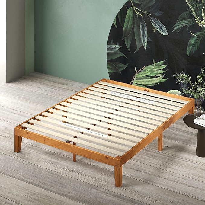 Zinus 12 Inch Solid Wood Platform Bed / No Boxspring needed / Wood Slat Support / Rustic Pine Finish, Queen (OLB-PWPBO-12Q)