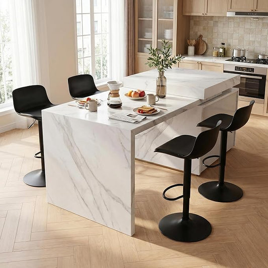 YOUNIKE Bar Stools Set of 2 Modern Black PU Counter Height Barstool, High Padded Adjustable Swivel Barstools with Back for Bar Counter and Kitchen Island