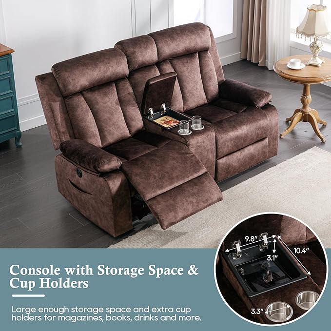 GUEAPY Power Reclining Loveseat with Heat and Massage,Double Recliner Loveseat with Console,Electric Loveseat Recliner with Cup Holders,USB & Type-C Charge Ports for Living Room,RV | Full Body Massage, Electric Tilt