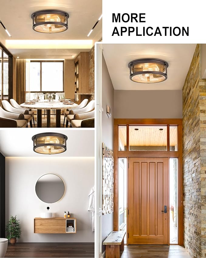Industrial Flush Mount Light Fixture, 2-Light Farmhouse Ceiling Lights for Hallway,Kitchen,Stairways,Bedroom,Oil Rubbed Bronze Finish 2PK