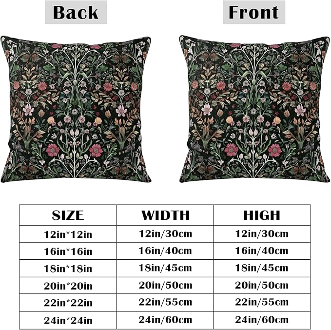 Black Sage Green Floral Pillow Covers 20x20 Set of 2 Vintage Botanica Fern Leaf Throw Pillow Cover Spring Flower Plants Farmhouse Pillowcases for Sofa Couch Home Decor