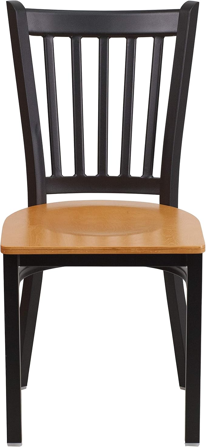Flash Furniture HERCULES Series Black Vertical Back Metal Restaurant Chair - Natural Wood Seat