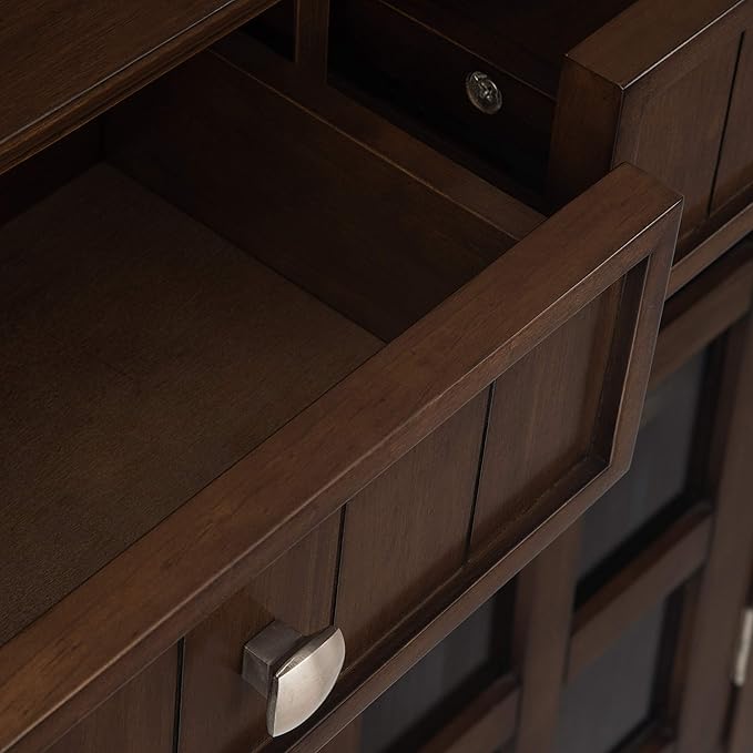 SIMPLIHOME Acadian Storage Cabinet - 36 inch Wide Solid Wood Entryway Storage Cabinet in Natural Aged Brown, Transitional Cabinet for Hallway or Living Room with 2 Drawers and Adjustable Shelves