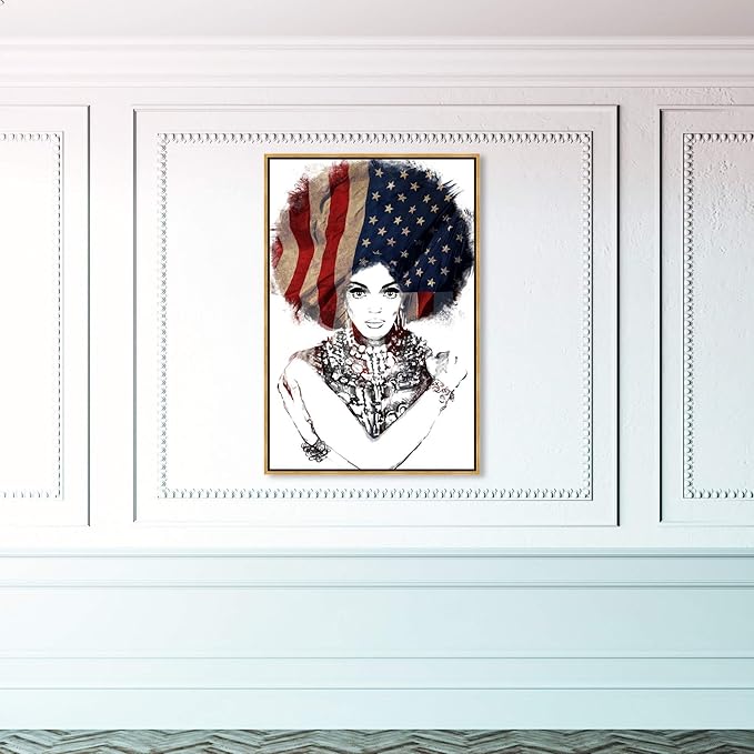 The Oliver Gal Artist Co. People Framed Wall Art Canvas Prints 'New American Woman' Portraits Home Décor, 30" x 45", White, Black, Model Number: 24500_30x45_Canv_PSGLD