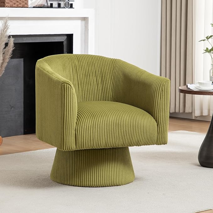 Swivel Accent Chair, Modern 360° Barrel Chair, Corduroy Upholstered Single Sofa for Living Room, Bedroom(Green)