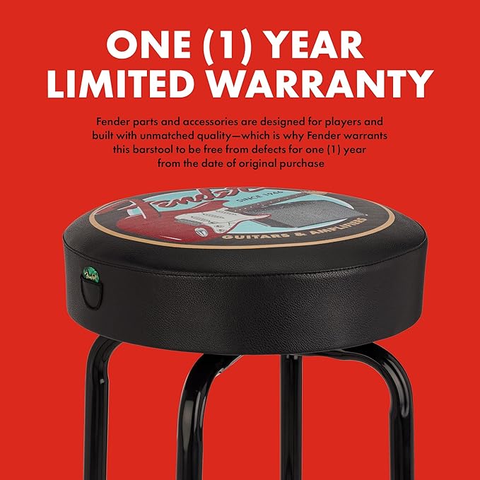 Fender Guitars & Amps Logo Swivel Barstool with Guitar Picks Pouch, Great Gifts for Dad, with 1 Year Limited Warranty, Simple Assembly, Black/Black, 30"