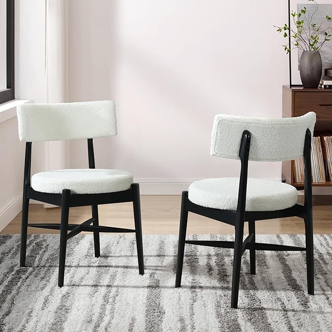 Christopher Knight Home Ebany Dining Chairs Set of 2, Boucle Kitchen Chair, Upholstered Curved Backrest Accent Chair, Rubberwood X Shaped Frame, Dining Room Chair for Cafeteria Home, Beige+Black