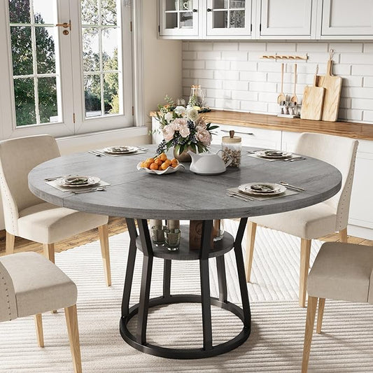 Garvee Round Dining Table for 4-6, 42" Farmhouse Kitchen Table with Storage, Circle Dinner Tables for Kitchen, Dining Room, Living Room, Meeting Room, Apartment