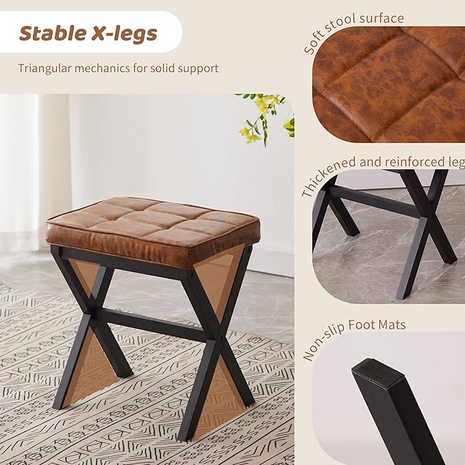 FILWH Foot Stool Small Ottoman Foot Rest Padded Foot Stool Desk for Under Office Desk Vanity Stool Bamboo Footstool Sofa Footrest Shoe Stool Small Foot Stools (Black Legs + Patterned Brown)
